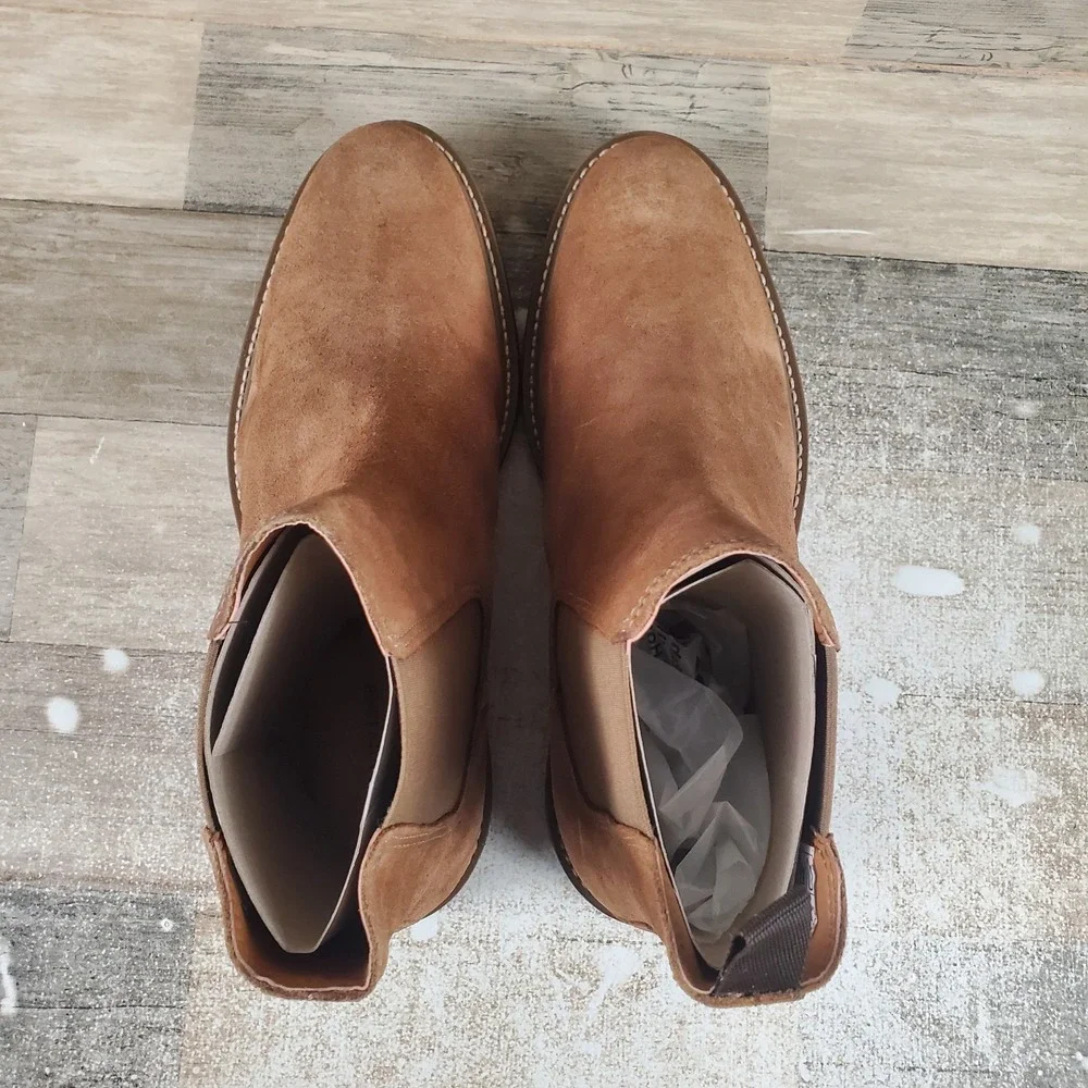 Crown Vintage Lanbart Men Ankle Chelsea Boots Sz 8 M Brown Suede Leather Pull On